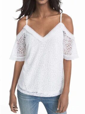 WHBM WHITE LACE COLD SHOULDER TOP
